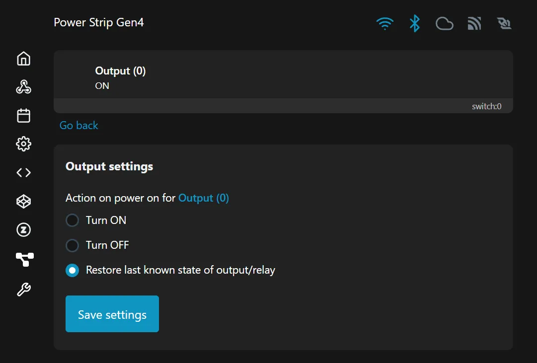 Screenshot of the devices web interface