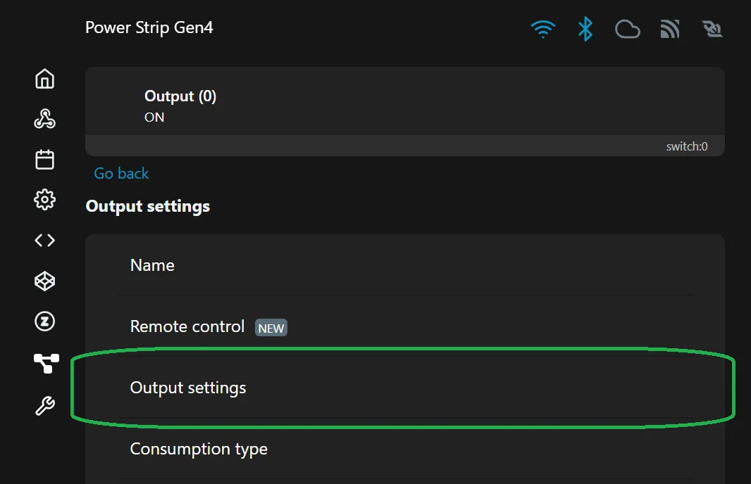 Screenshot of the devices web interface